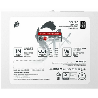  Блок питания 1STPLAYER SFX 750W Platinum White (PS-750SFX-WH) / SFX, APFC, 80 Plus Platinum, LLC+DC-DC, 80mm fan, full modular 