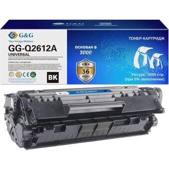  Картридж лазерный G&G GG-Q2612A GG-Q2612A universal черный (2000стр.) для HP 1010/1012/1015/1018/Canon LBP2900/3000/L120/L90/L100/L120/HP 1020/1022/30 