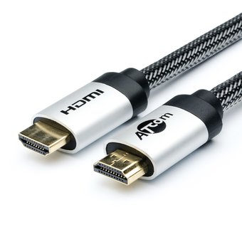  Кабель Atcom HDMI-HDMI 2m (HIGH speed, Metal gold, в чулке, в пакете) (AT3781) 
