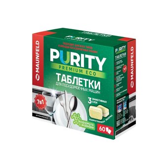  Таблетки для посудомоечных машин MAUNFELD MDT60PE Purity Premium ECO all in 1 (60шт в упаковке) 