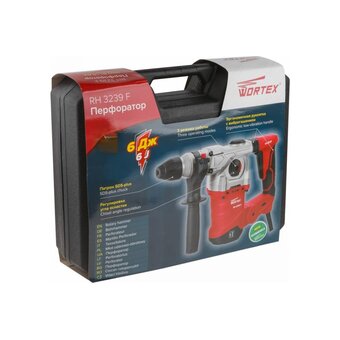  Перфоратор WORTEX RH 3239 F (RH3239F1129) в чем. + (2 зубила, 3 сверла) 1500 Вт 