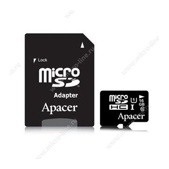  Карта памяти Apacer microSDHC 16GB UHS-1 Class10 R/W 45/10 MB/s + adapter (AP16GMCSH10U1-R) 