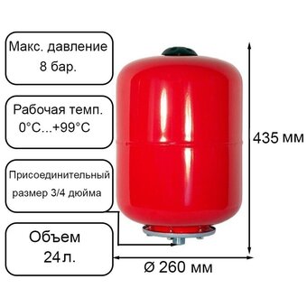  Красный расширительный бак ТЕПЛОКС РБ-24. 24л для систем отопления 