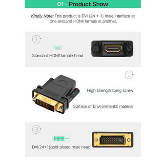  Адаптер UGreen 20124 DVI 24+1 Male to HDMI Female черный 