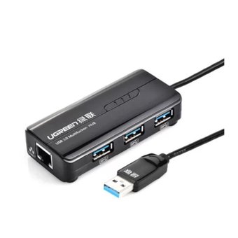  Адаптер сетевой UGreen 20265 USB 3.0 Hub with Gigabit Ethernet Adapter черный 