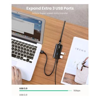  Адаптер сетевой UGreen 20265 USB 3.0 Hub with Gigabit Ethernet Adapter черный 