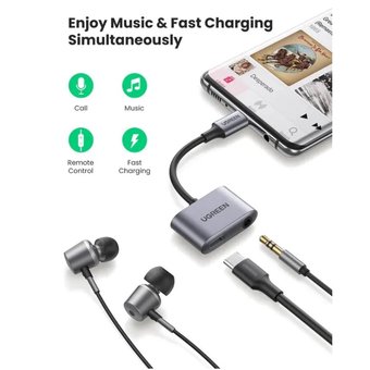  Адаптер UGreen CM231 (60164) USB-C to 3.5mm Audio Adapter with PD серый 