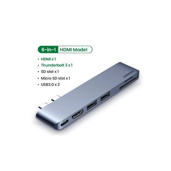  Адаптер UGreen CM380 (80856) USB-C Multifunction Adapter серый 