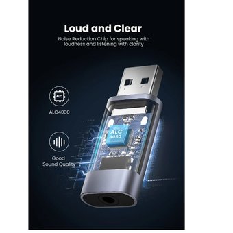  Аудио адаптер UGreen CM383 (80864) USB 2.0 to 3.5mm Audio Adapter серый 