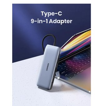  Конвертер UGreen CM274 (70301) USB-C to HDMI+DP+VGA+2xUSB3.0+RJ45(Gigabit)+SD/TF+USB-C PD (5G&4K 60Hz) серый 