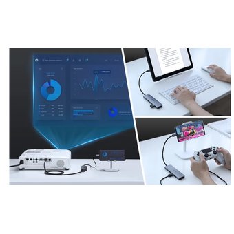  Адаптер UGreen CM136 (80132) USB C to 3×USB 3.0+HDMI+3.5mm (2-in-1)+PD Adapter серый 