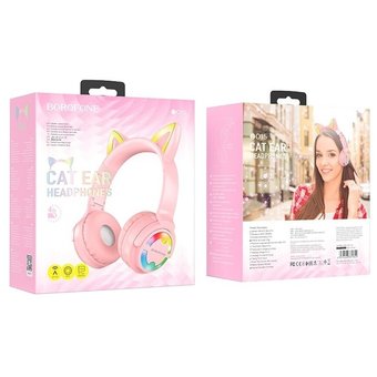  УЦ Наушники bluetooth полноразмерные Borofone BO18 Cat ear, pink (плохая упаковка) 