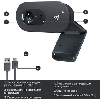  Вебкамера Logitech C505 черный (960-001364) 