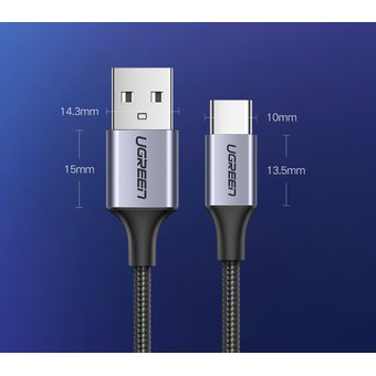  Кабель UGreen US288 (60126) USB-A 2.0 to USB-C Cable Nickel Plating Aluminum Braid 1 м черный 
