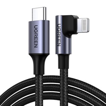  Кабель угловой US305 (60763) UGreen USB-C to Lightning Angled Cable Aluminum Shell Braided 1 м черный 