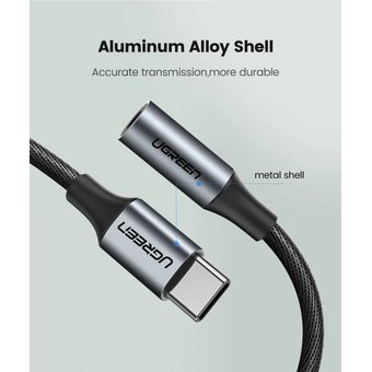  Кабель UGreen AV142 (30632) USB Type C to 3.5mm Female Cable 10 см серый 