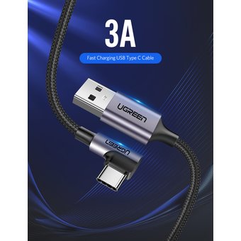  Кабель угловой UGreen US284 (50941) Angled USB AM to USB Type C Cable Angled 1 м черный 