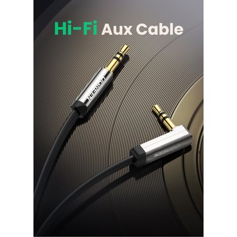  Кабель угловой UGreen AV119 (10597) 3.5mm Male to 3.5mm Male Straight to angle flat Cable 1 м черный 