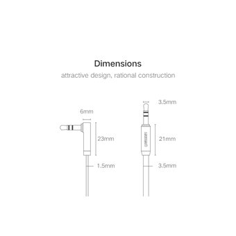  Кабель угловой UGreen AV119 (10597) 3.5mm Male to 3.5mm Male Straight to angle flat Cable 1 м черный 