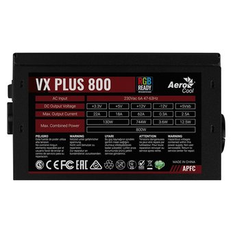  Блок питания Aerocool VX Plus (VX Plus 800 RGB) 800W, ATX, RGB, 20+4 pin, 120mm fan, 6xSATA 