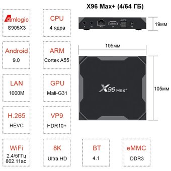  Андройд Приставка X96 Max+ 4G+64G BT+WiFi 2.4 Ghz Android 9.0 