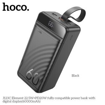  УЦ Аккумулятор внешний резервный HOCO J123C Element 22.5W+PD20W fully compatible power bank with digital display 60000mAh чёрный (плохая упаковка) 