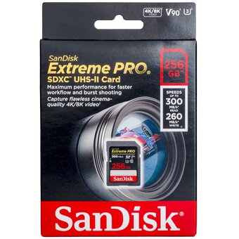  Карта памяти SanDisk SDSDXDK-256G-GN4IN SD 256GB SDXC Class 10 V90 UHS-II U3 Extreme Pro, 300MB/s 
