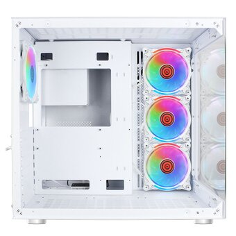  Корпус Ginzzu V590 RGB подсветка, контроллер CRC10, 4* 12RW6 Fan 12см RGB, закаленное стекло 1*USB 3.0,1*USB 2.0, AU Белый AT 