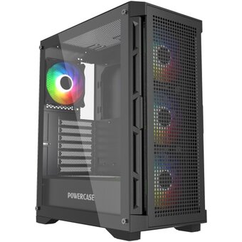  Корпус Powercase Ultimate Black (CUB-A4), Tempered Glass, 4x 120mm ARGB fans, ARGB HUB, чёрный, ATX 