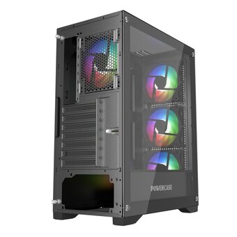  Корпус Powercase Ultimate Black (CUB-A4), Tempered Glass, 4x 120mm ARGB fans, ARGB HUB, чёрный, ATX 