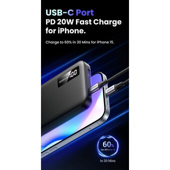 Внешний аккумулятор UGREEN PB311 (25742) 10000mAh Mini Quick Charging 20W Power Bank Black 