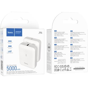  Аккумулятор внешний резервный HOCO J96 Strider 50000mAh (белый) 
