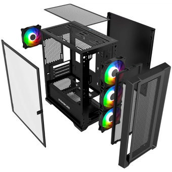  Корпус Powercase Alisio Micro X4B V2 (CAMCXB-A4), Tempered Glass, 4х 120mm ARGB fans, ARGB HUB, чёрный, mATX 