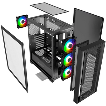  Корпус Powercase ByteFlow Black (CBFB-A4), Tempered Glass, 4x 120mm ARGB fans, ARGB HUB, чёрный, ATX 