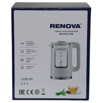  Электрочайник RENOVA KT17G-11W термостойко стекло 