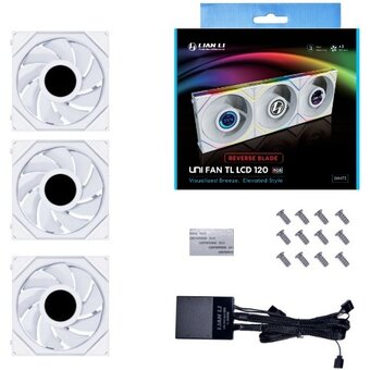  Комплект вентиляторов (3шт.) Lian Li Uni Fan TL LCD 120 Reverse White /12RTLLCD3W/ (G99.12RTLLCD3W.R0) 120x125x28мм (1.6” LCD, 200-1900об/мин, 31dBa) 