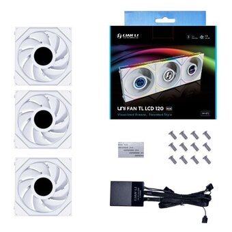  Комплект вентиляторов (3шт.) Lian Li Uni Fan TL LCD 120 White /12TLLCD3W/ (G99.12TLLCD3W.R0) 120x125x28мм (1.6” LCD, 200-1900 об/мин, 27dBa) 