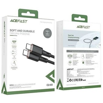  Кабель ACEFAST C2-03 USB-C to USB-C zinc alloy silicone charging data cable Black 