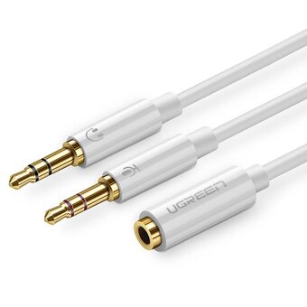  Кабель UGREEN AV140 10790 Dual 3.5mm Male To 3.5mm Female Audio Cable Aluminum Case White 