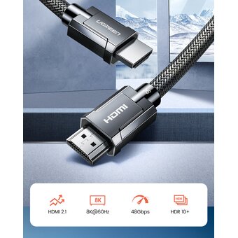  Кабель UGREEN HD135 70321 8K HDMI 2.1 Male To Male Cable 2m Gray 