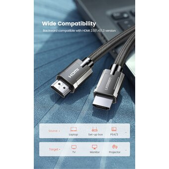  Кабель UGREEN HD135 70321 8K HDMI 2.1 Male To Male Cable 2m Gray 