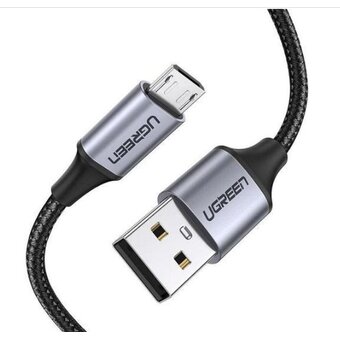  Кабель UGREEN US290 60145 USB 2.0 A to Micro USB Cable Nickel Plating Aluminum Braid 0.5m Black 