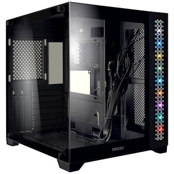  Корпус Ginzzu V520 RGB подсветка, закаленное стекло 1*USB 3.0,1*USB 2.0, AU ATX 