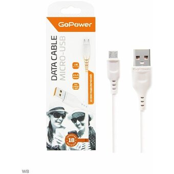  Кабель GoPower GP01M (00-00018563) USB (m)-microUSB (m) 2.4A ПВХ 1.0м белый 1/800 