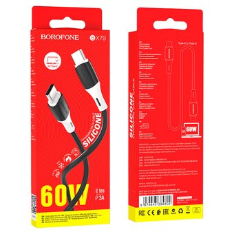  Дата-кабель BOROFONE BX79 silicone charging 61W Type-C to Type-C (черный) 