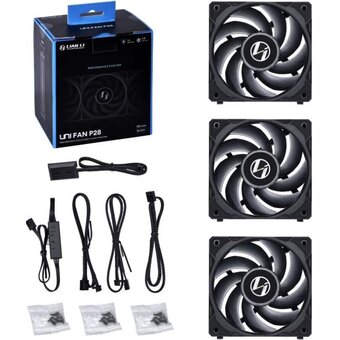  Комплект вентиляторов (3шт.) Lian Li Uni Fan P28 120 Black /UF-P28120-3B/ (G99.12P283B.R0) 120x120x28мм (PWM, 300-2600 об/мин, 32.1dBa) 