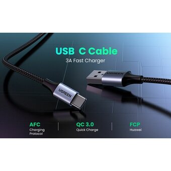  Кабель UGREEN US288 60128 USB-A 2.0 to USB-C Cable Nickel Plating Aluminum Braid 2m Space Gray 