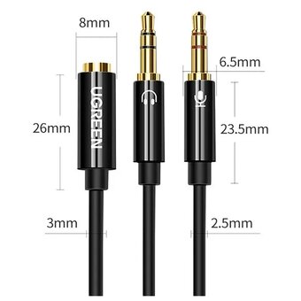  Кабель UGREEN AV140 20898 3.5mm Female to 2 Male Audio Cable ABS Case Black 