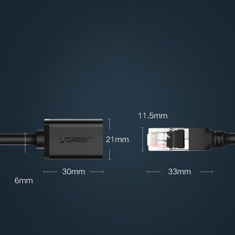  Кабель UGREEN NW112 11278 Cat 6 F/UTP Ethernet RJ45 Extension Male/Female Patch Cords 0.5m Black 