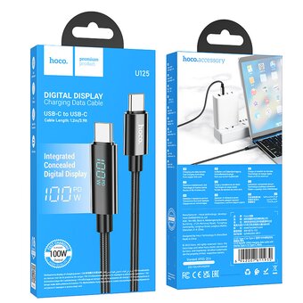  Дата-кабель HOCO U125 Benefit 100W charging data cable with display Type-C + Type-C черный 